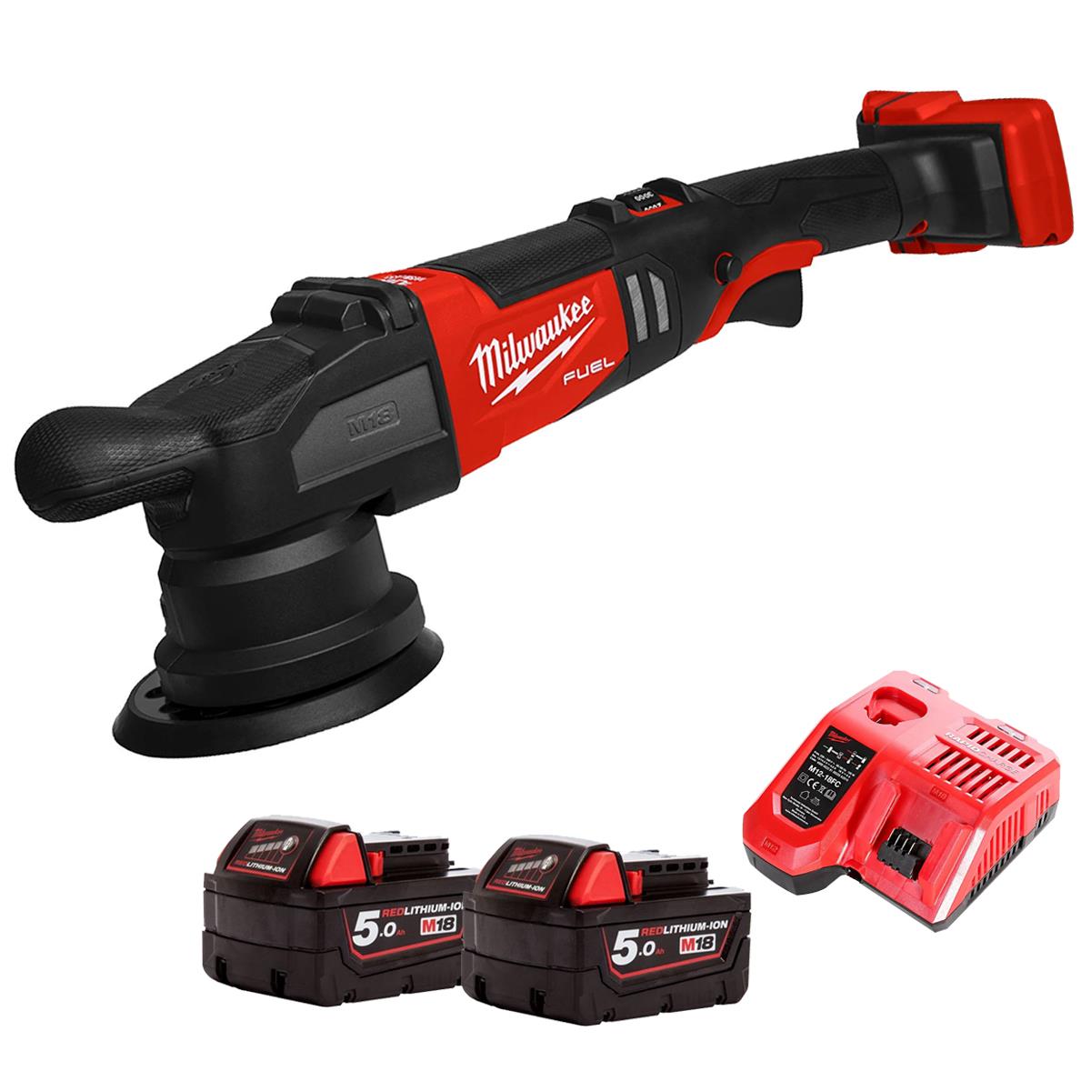 Milwaukee M18FROP15-0 18V Brushless 125mm Random Orbital Polisher with 2 x 5.0Ah Battery & Charger