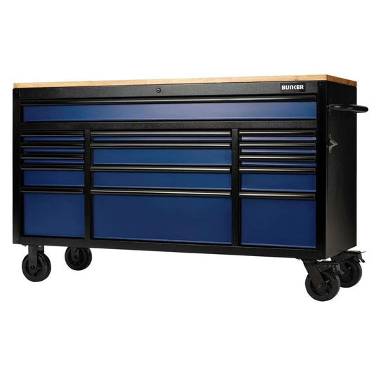 Draper B100-61B/FSC BUNKER 15 Drawer Workbench Roller Tool Cabinet 61 Inch Blue 27336