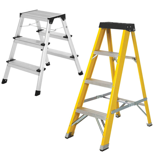 Excel Heavy Duty Fibreglass 4 Tread Ladder with 3 Step Hop Up Ladder