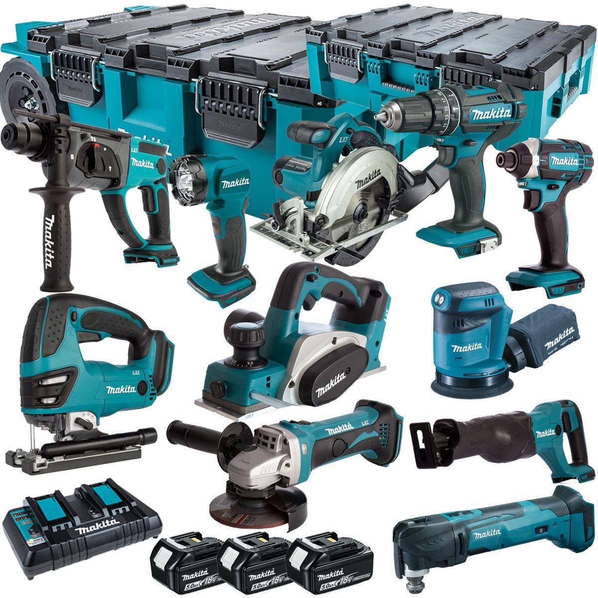 Makita 18V 11 Piece Combo Kit with 3 x 5.0Ah Batteries & MAKTRAK Trolley Toolbox