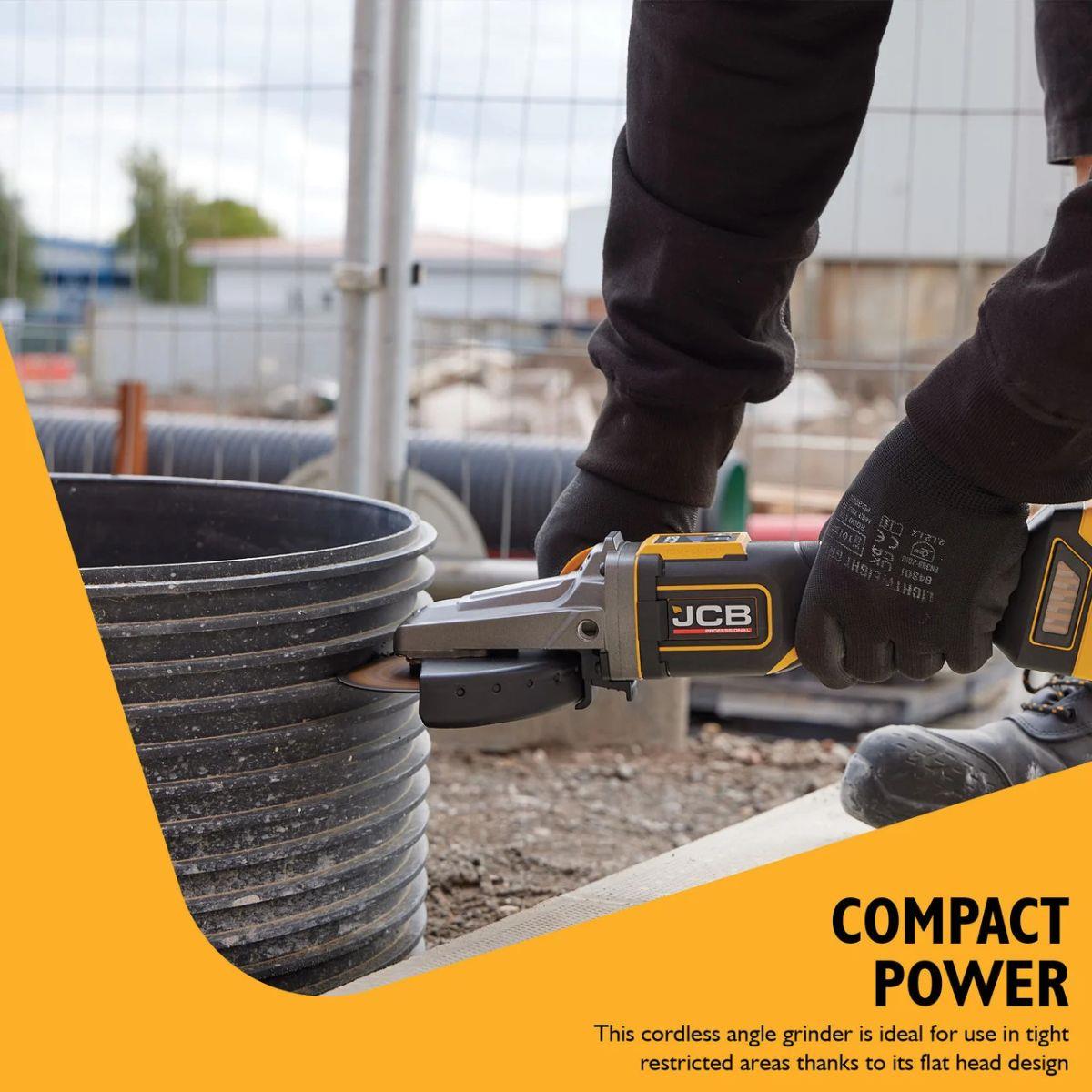 JCB-18PFAG-125 18V Brushless Flat Head Angle Grinder 125mm with Paddle Switch Body Only