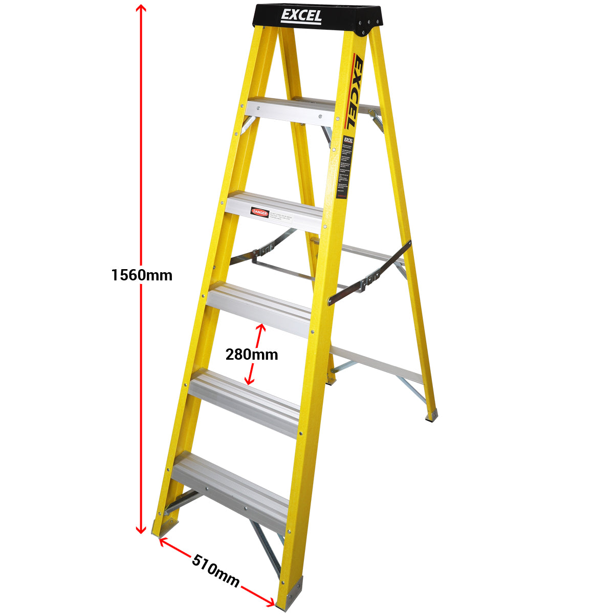 Excel Heavy Duty Fibreglass 5 Tread Ladder with 3 Step Hop Up Ladder