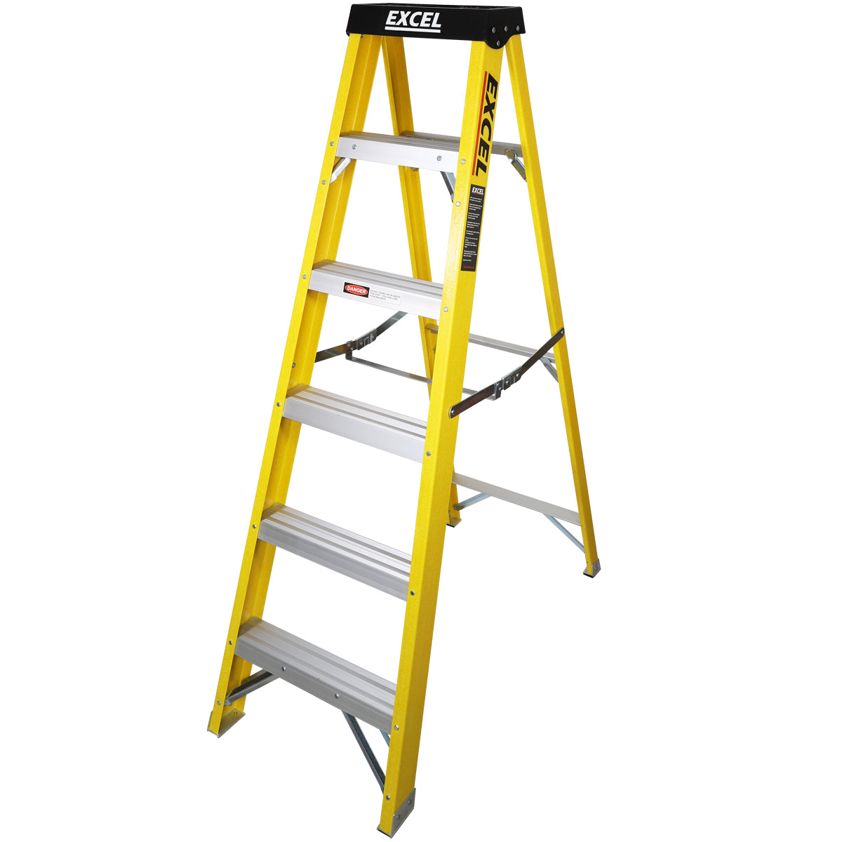 Excel Heavy Duty Fibreglass 5 Tread Ladder with 3 Step Hop Up Ladder