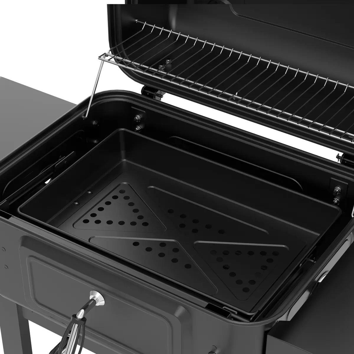 Sealey DG283 Dellonda Charcoal Grill BBQ Smoker and Trolley with 2 Side Shelves Black