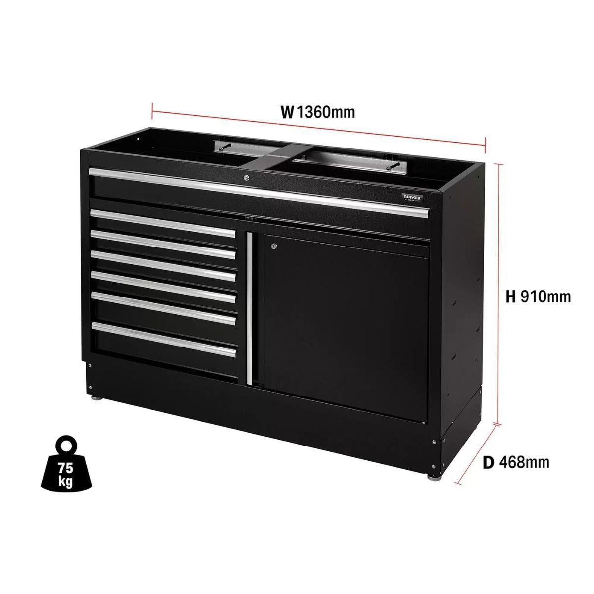 Draper MS400-7BU54 BUNKER Modular Floor Cabinet 7 Drawer 1360mm 08437