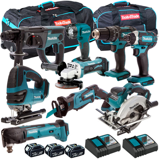 Makita 18V 9 Piece Combo Kit with 3 x 5.0Ah Batteries & Charger T4TKIT-196