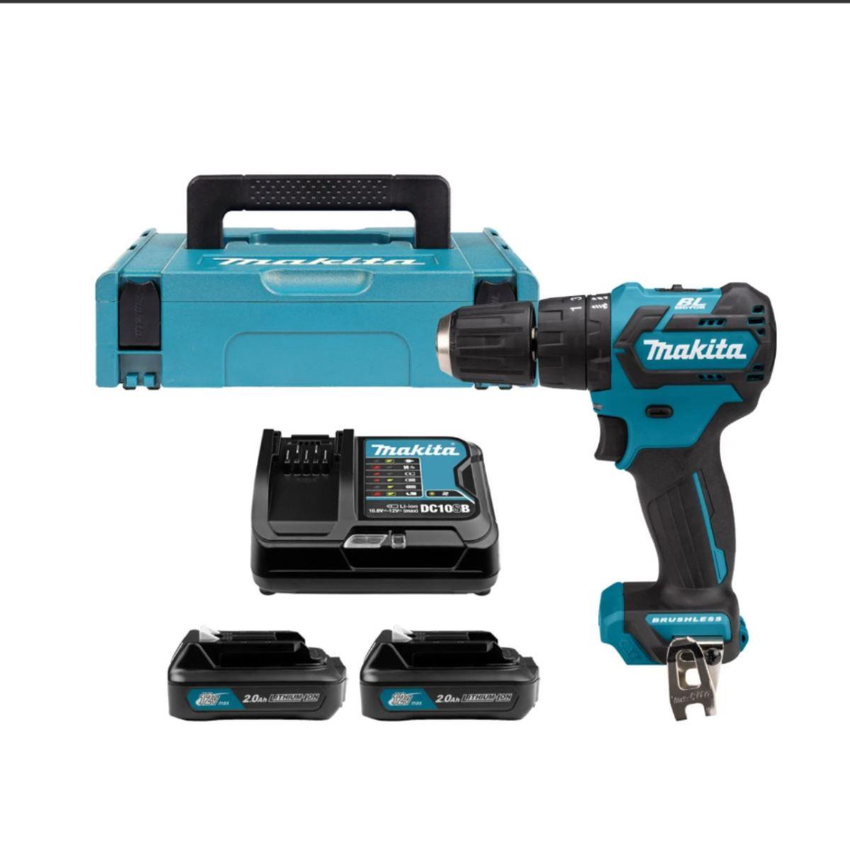 Makita HP332DSAJ 12V Max CXT Cordless Brushless 2-Speed Max 35Nm Combi Drill With 2 x 2.0Ah Batteries, Charger & Case