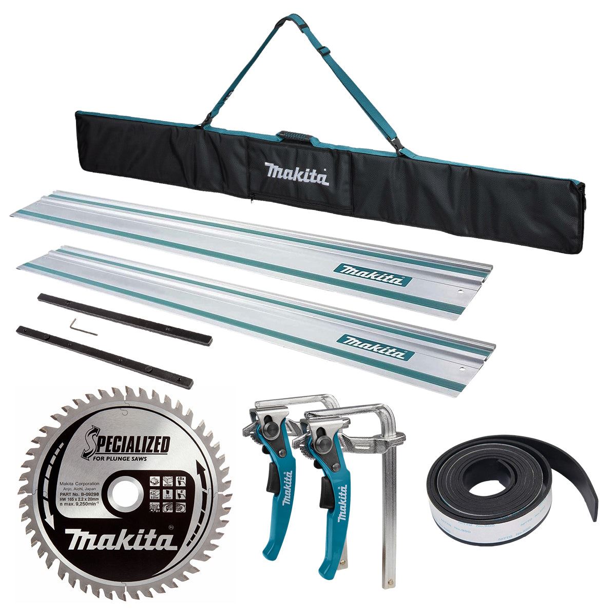 Makita 199141-8 1.5m Plunge Saw Guide Rail With Connector, Bag, Clamp Set, 48T Blade, Rubber