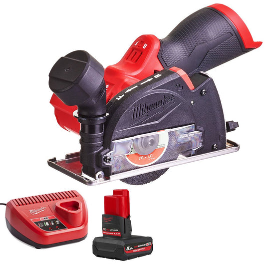 Milwaukee M12FCOT-0 12V Fuel Brushless 76mm Multi-Material Cut-off Saw with 1 x 5.0Ah Battery & Charger