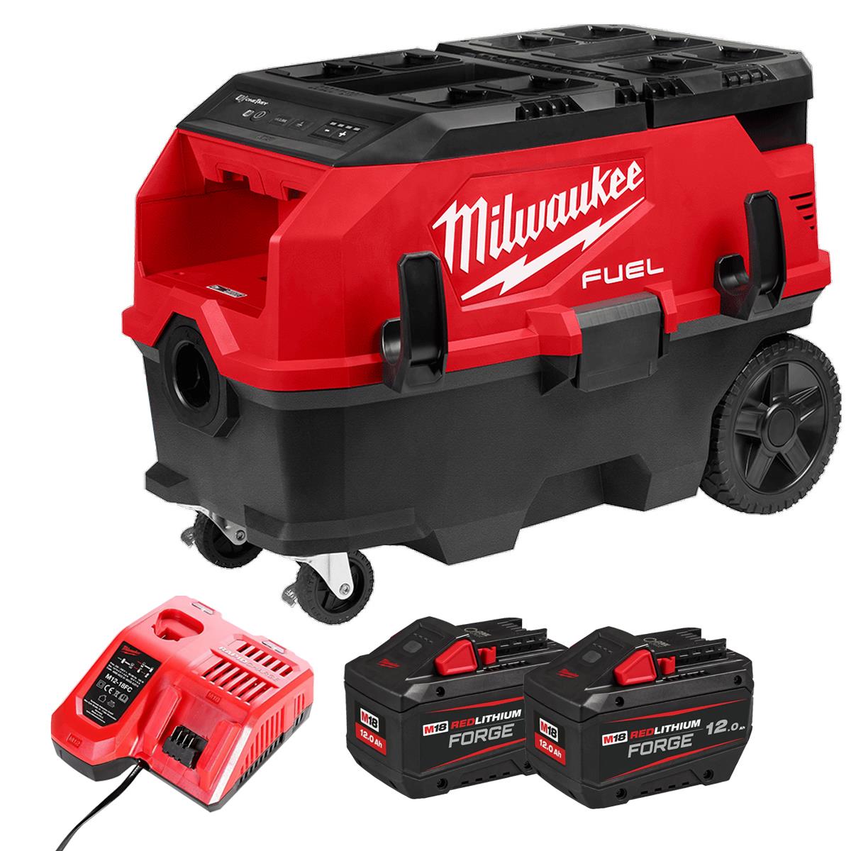 Milwaukee M18ONEF2VC34M-0 18V Dual Battery Brushless Dust Extractor with 2 x 12.0Ah Battery & Charger