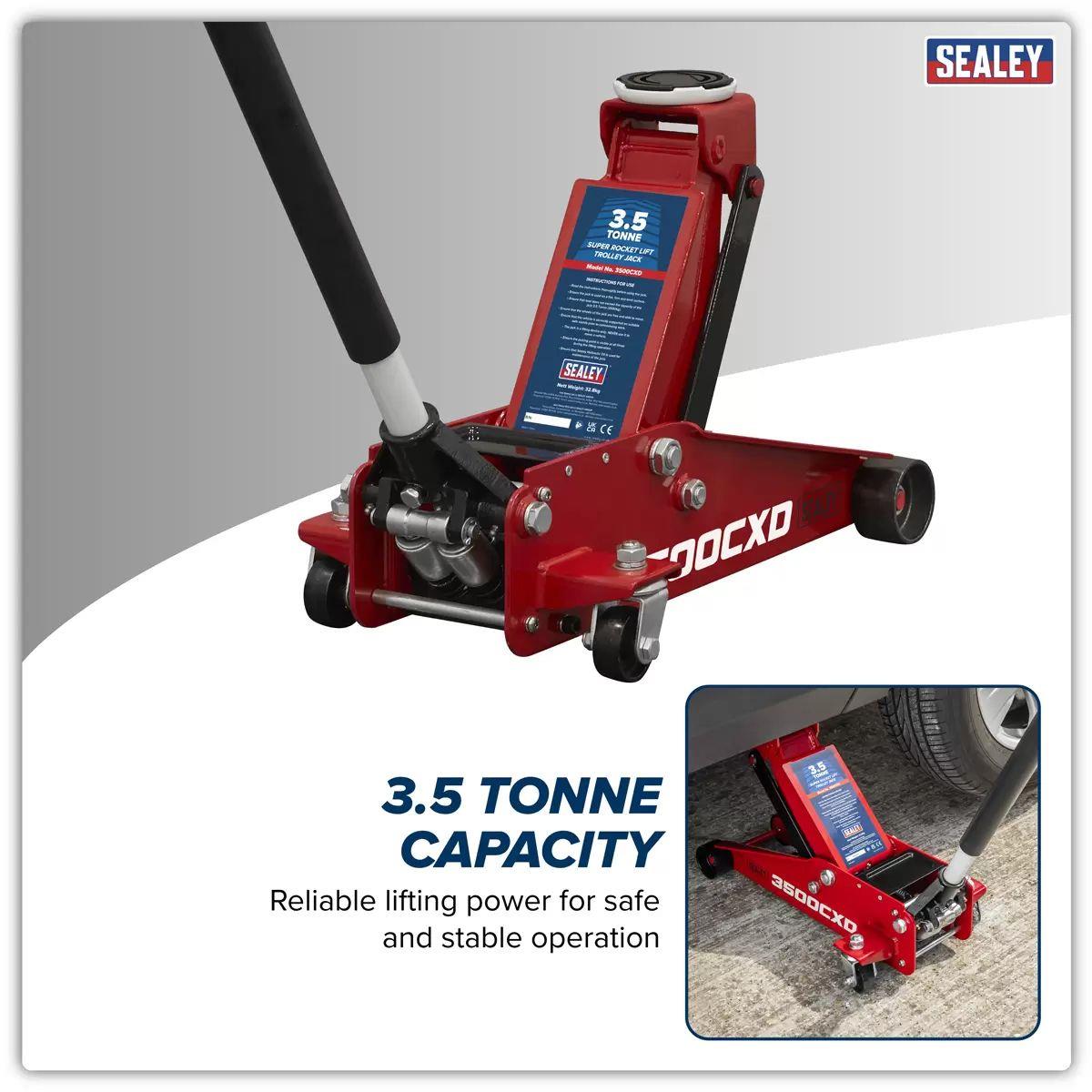 Sealey 3500CXD Trolley Jack with Super Rocket Lift 3.5 Tonne