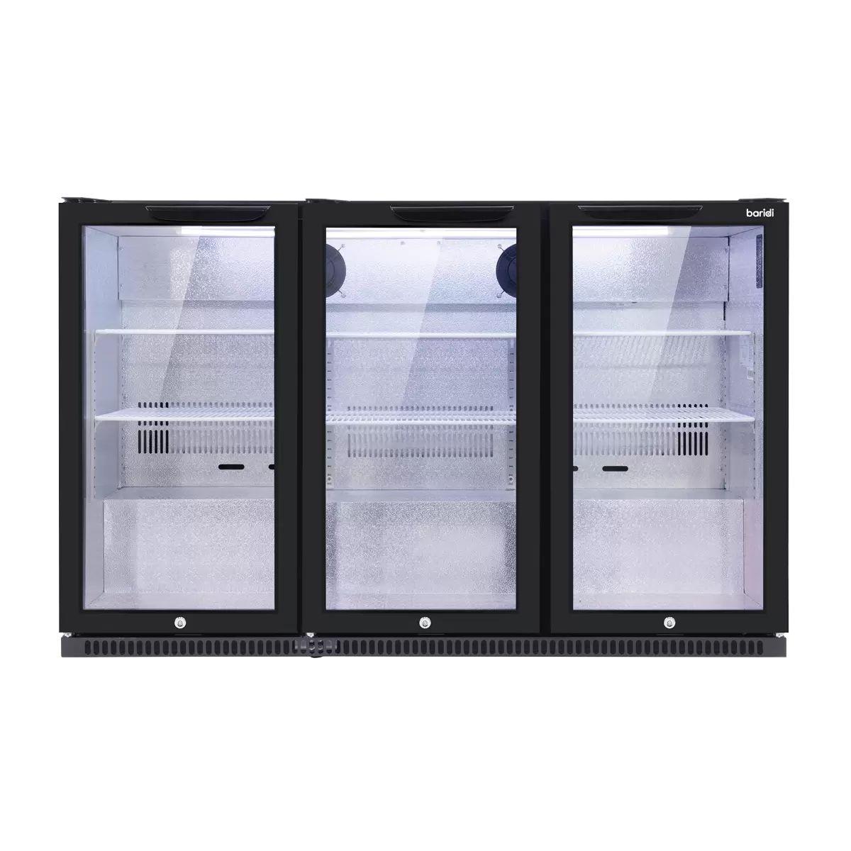 Sealey DH336 Baridi Back Bar Drinks Fridge/Cooler with Triple Hinged Door & Security Lock 307L Black 240V