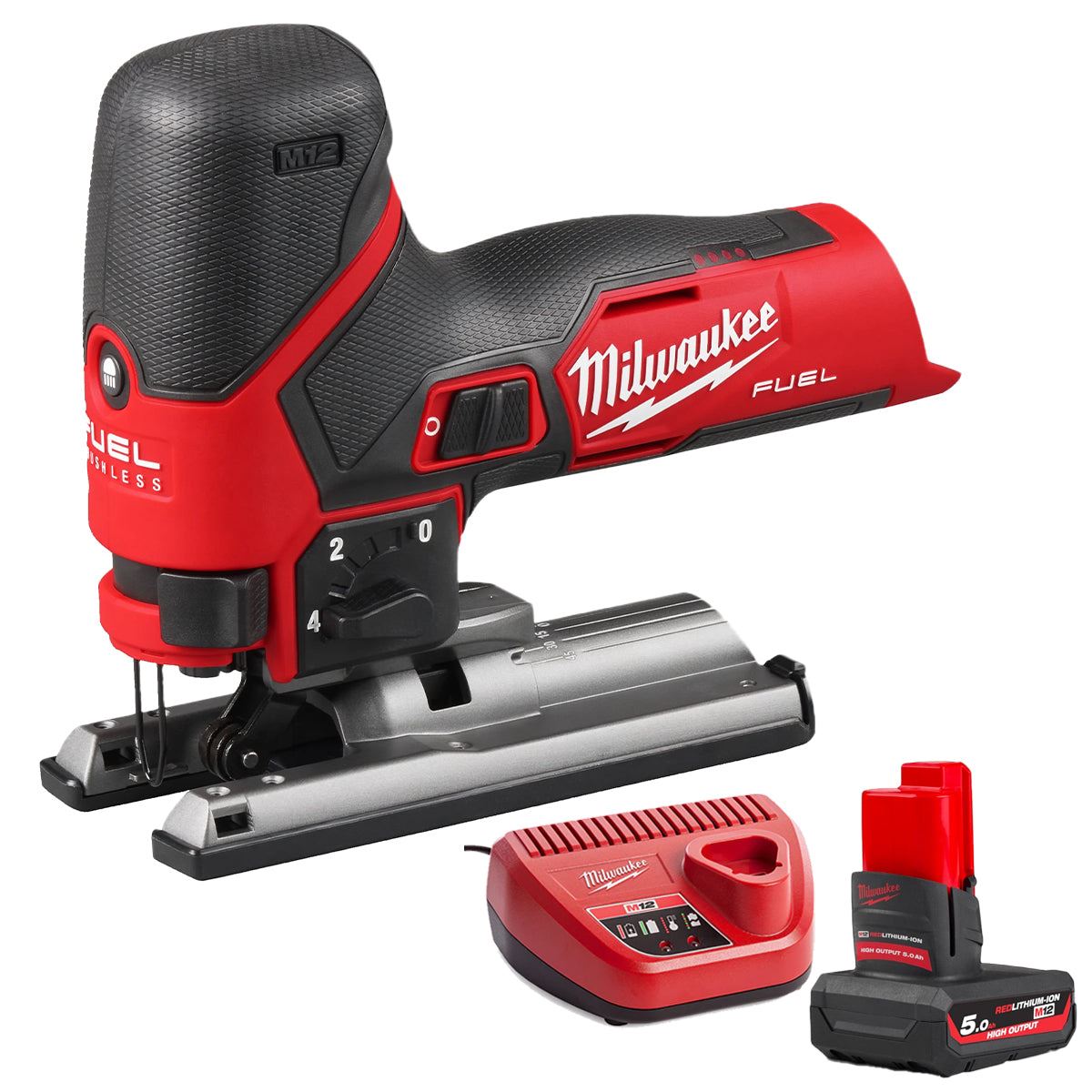 Milwaukee M12FJS-0 12V Fuel Brushless Bodygrip Jigsaw with 1 x 5.0Ah Battery & Charger