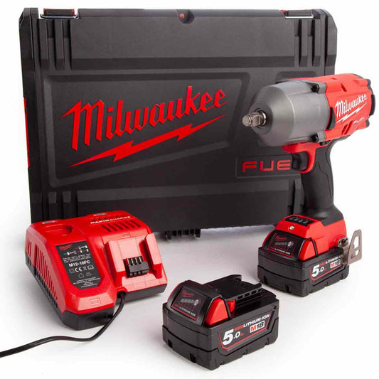 Milwaukee M18FHIWF12-502X 18V FUEL Brushless 1/2" Impact Wrench with 2 x 5.0Ah Batteries Charger & Case