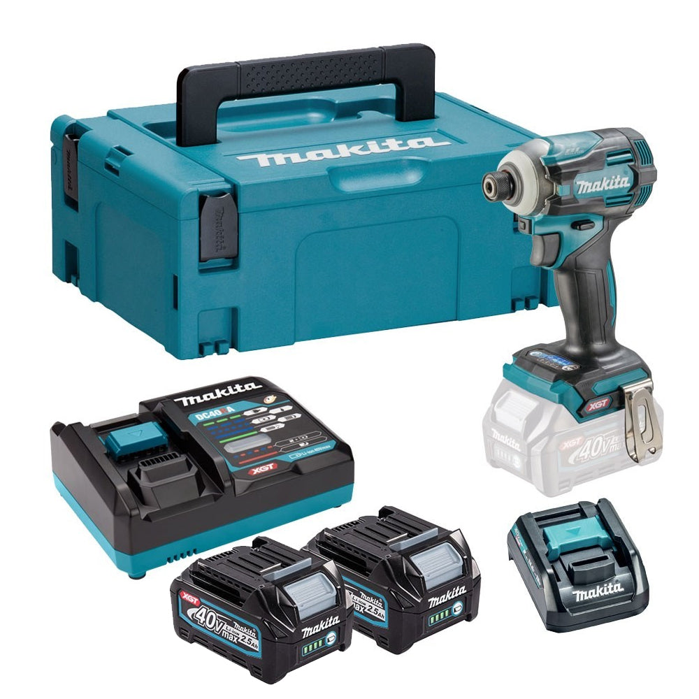 Makita TD001GD209 40V Max XGT Brushless Impact Driver Kit With 2 x 2.5Ah Battery & Charger in Makpac