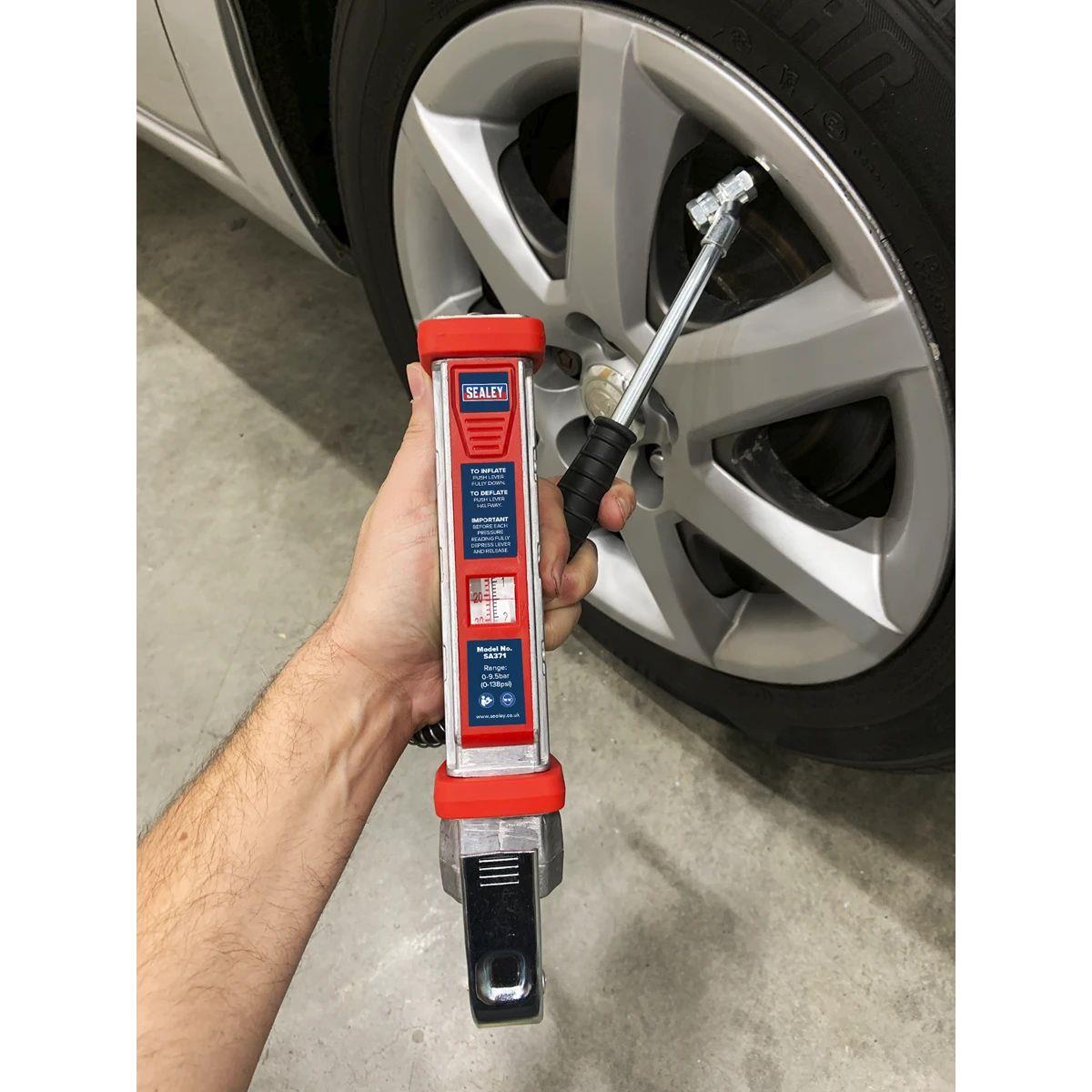 Sealey SA371 Tyre Inflator with 0.5m Hose & Twin Push-On Connector