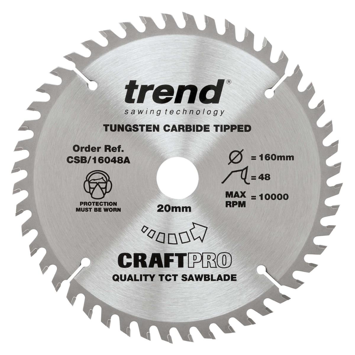 Trend CSB/16048A/10 Wood Circular Saw Blade 160mm x 20mm x 48T Pack of 10