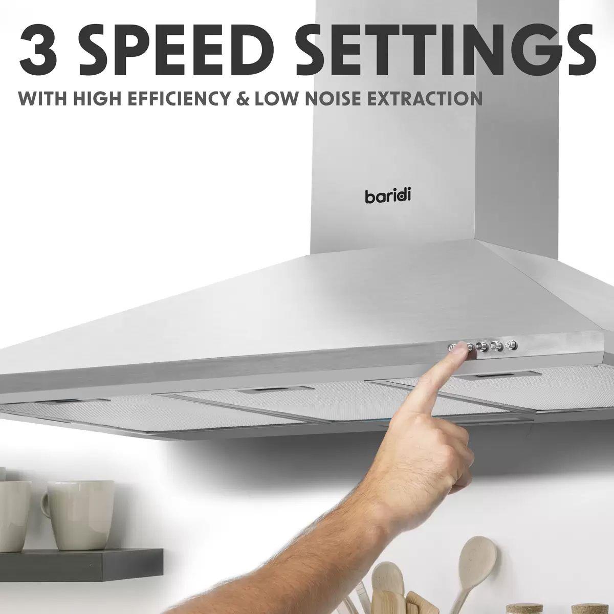 Sealey DH127 Baridi Cooker Hood with Carbon Filters 90cm Stainless Steel 240V
