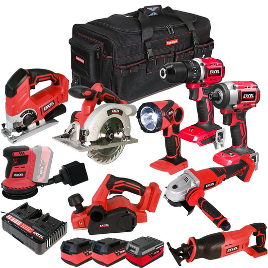 Excel 18V 9 Piece Combo Kit with 3 x Battery & Charger EXLKIT-16293