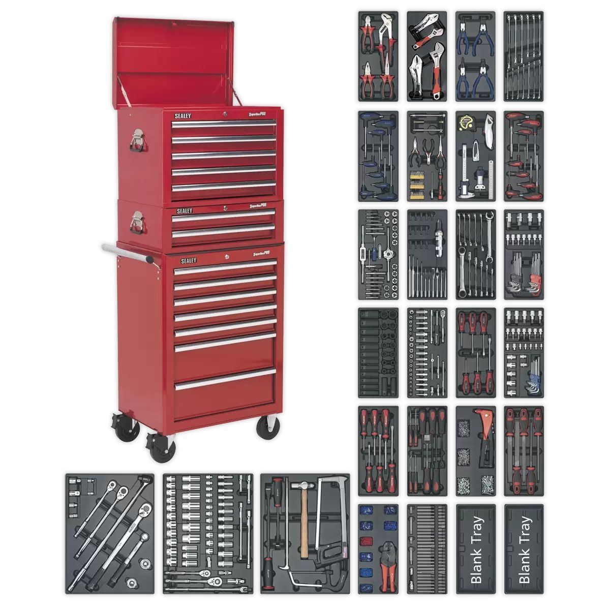 Sealey SPTCOMBO1 Tool Chest 14 Drawer & 1179pc Tool Kit-Red