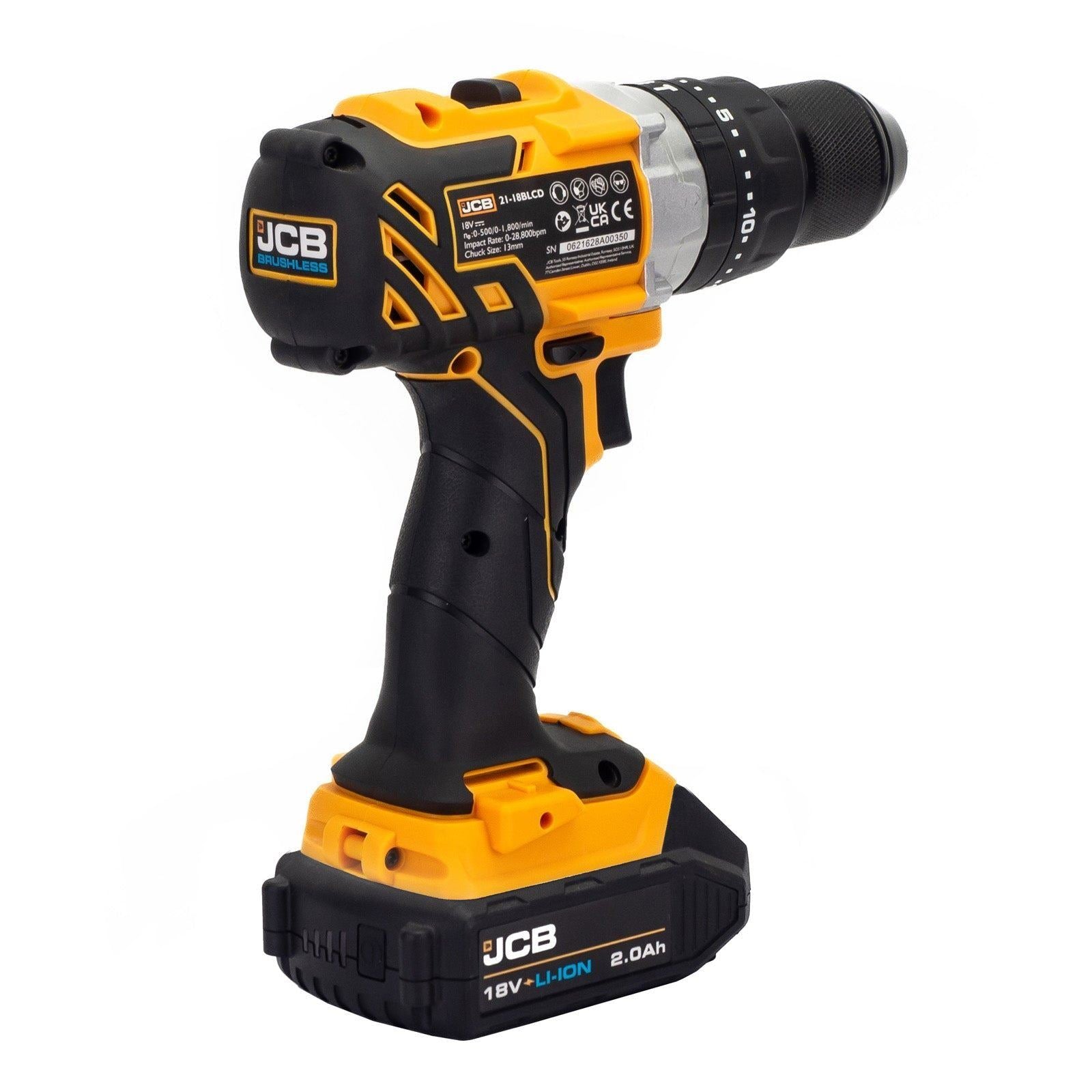 JCB 18BLCD-2X-B 18V Brushless Variable Speed Combi Drill with 1 x 2.0Ah Battery & 1 x 2.4A Fast Charger