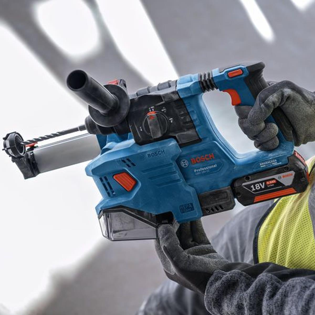 Bosch GBH 18V-22 X 18V Brushless SDS+ Rotary Hammer with GDE 18V-12 Dust Extractor Attachment