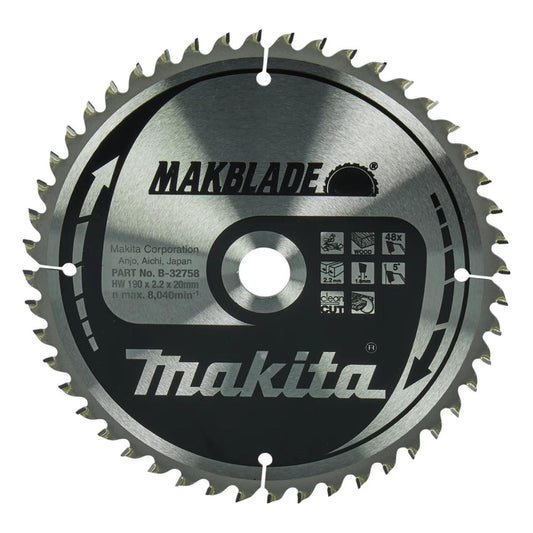Makita B-32758 Makblade TCT Circular Saw Blade 190mm x 20mm x 48T