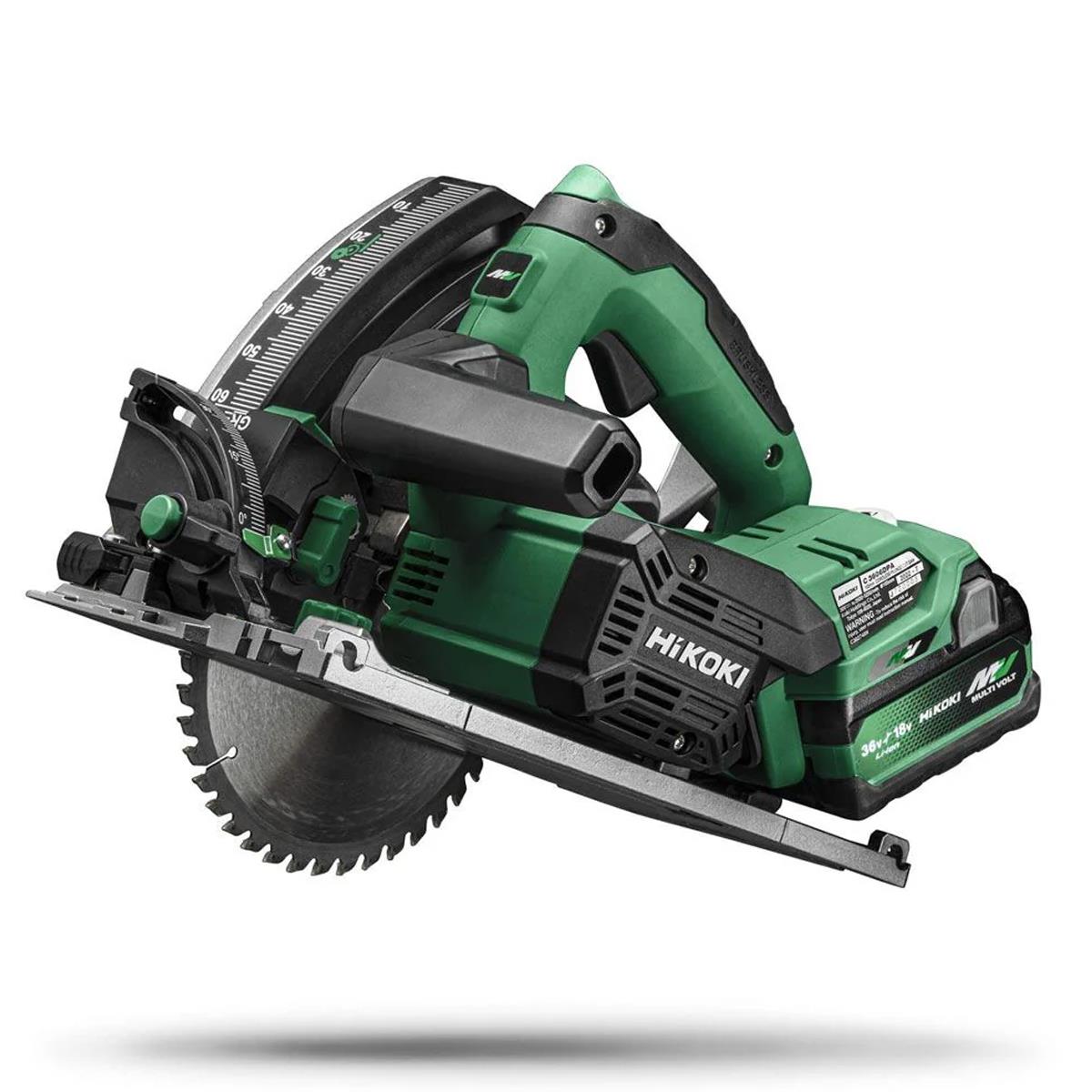 HiKOKI C3606DPAJVZ 36V MultiVolt Brushless 165mm Plunge Saw with 2 x 4.0/8.0Ah Batteries with Guide Rail Kit & Blade