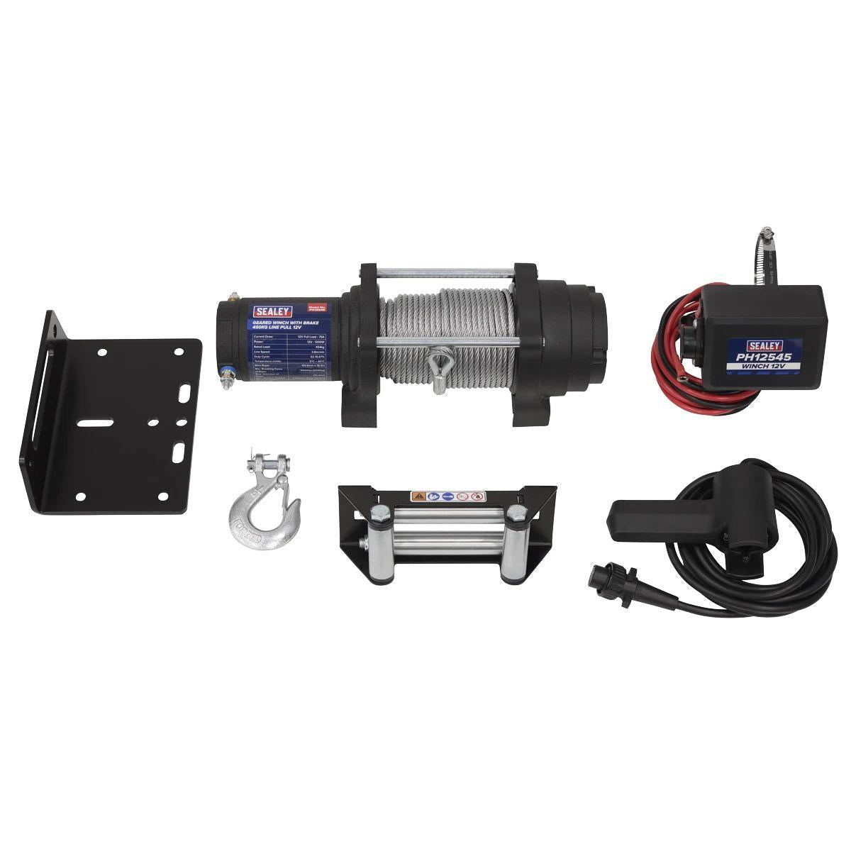 Sealey PH12545 12V Geared Winch with Brake 450kg Line Pull 1200W