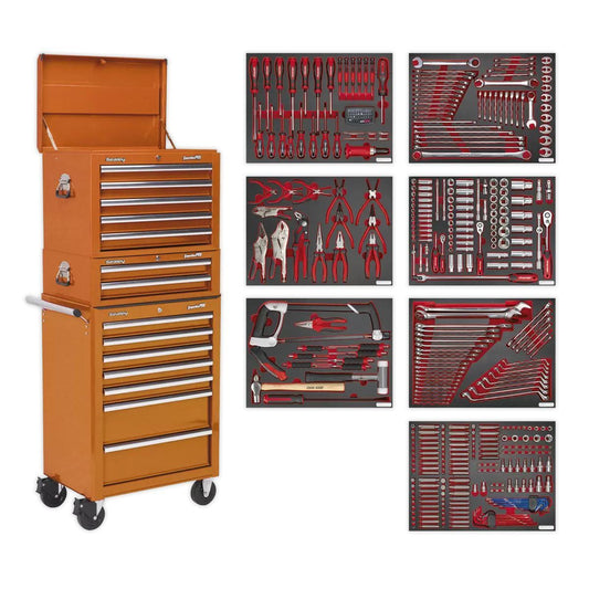 Sealey TBTPCOMBO4 Tool Chest Combination 14 Drawer with Ball Bearing Slides Orange & 446pc Tool Kit