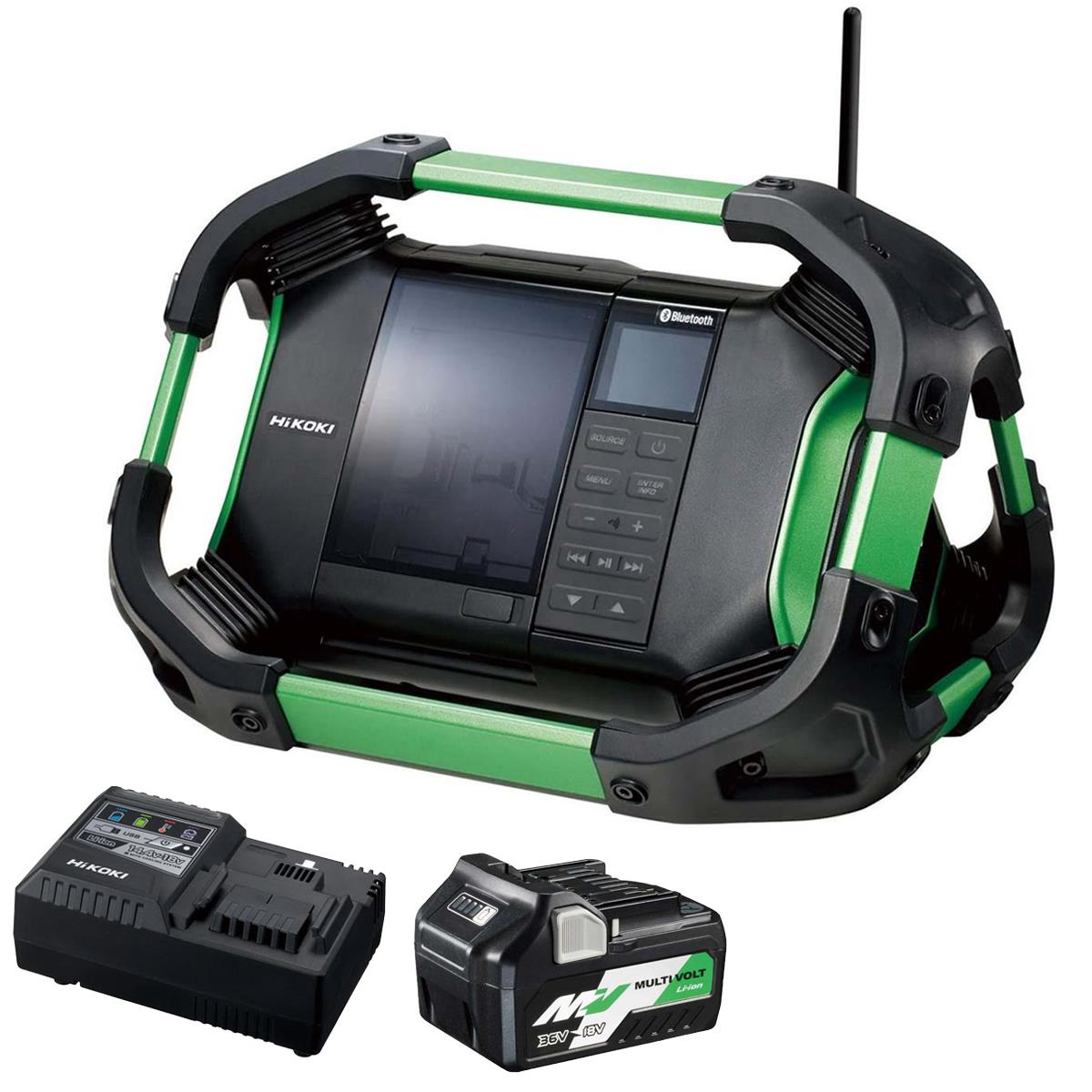HiKOKI UR18DSDL 14.4V/18V DAB/DAB+ FM Bluetooth Jobsite Radio with 1 x 2.5Ah/5.0Ah Battery & Charger