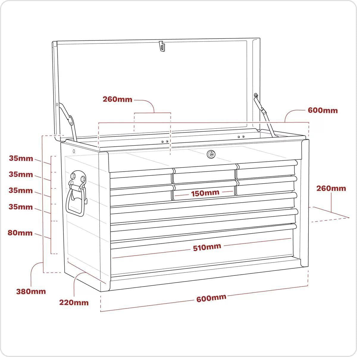 Sealey AP22509BB 9 Drawer Topchest with Ball-Bearing Slides Red/Grey