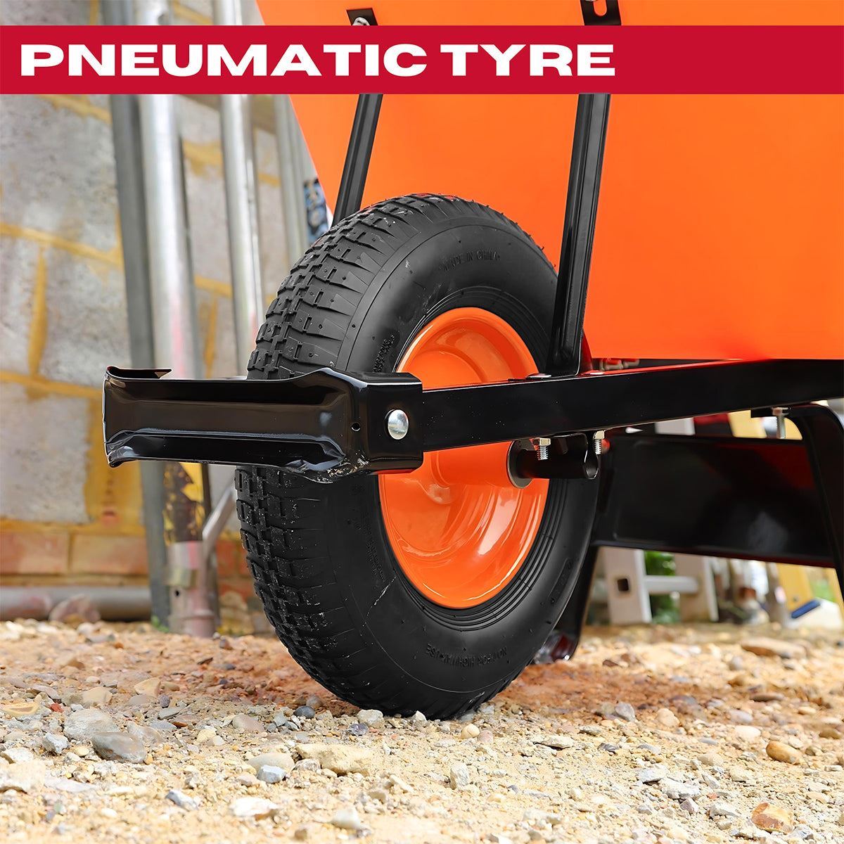 Excel Heavy Duty Orange Wheelbarrow with 120L HDPE Tray