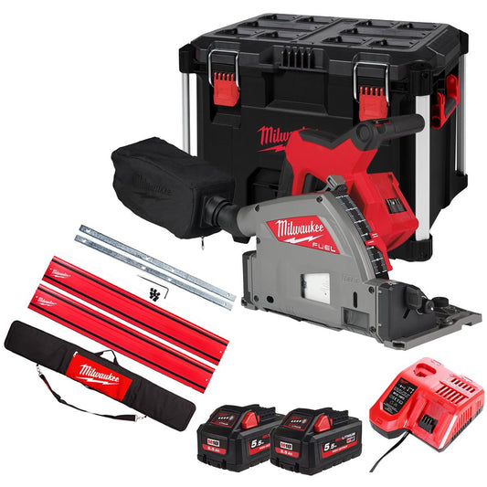 Milwaukee M18FPS55-552PEB 18V 165mm Fuel Brushless Plunge Saw with 2 x 5.5Ah Battery & Guide Rail Kit