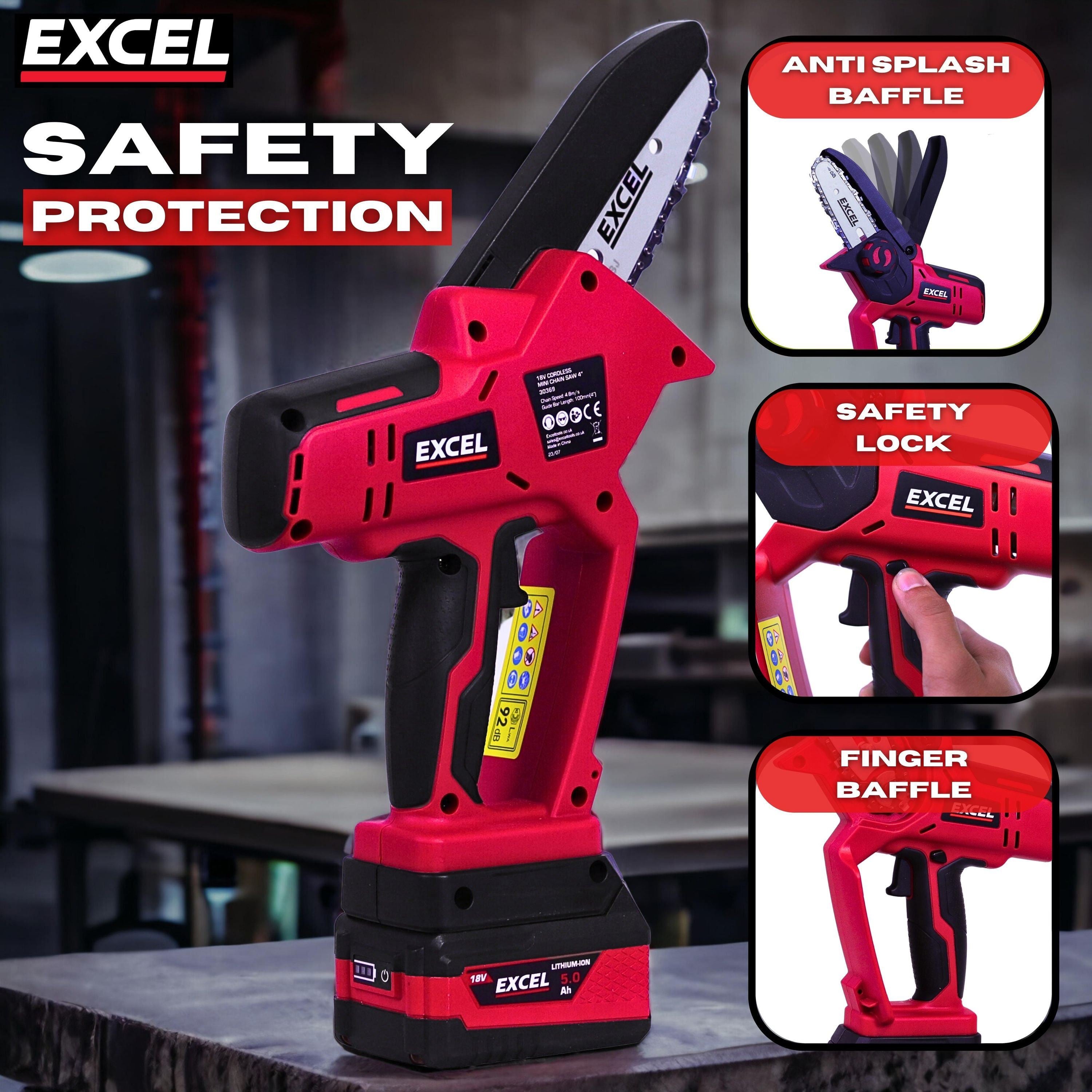 Excel 18V Cordless Mini Chain Saw Body Only (Battery & Charger Not Included)