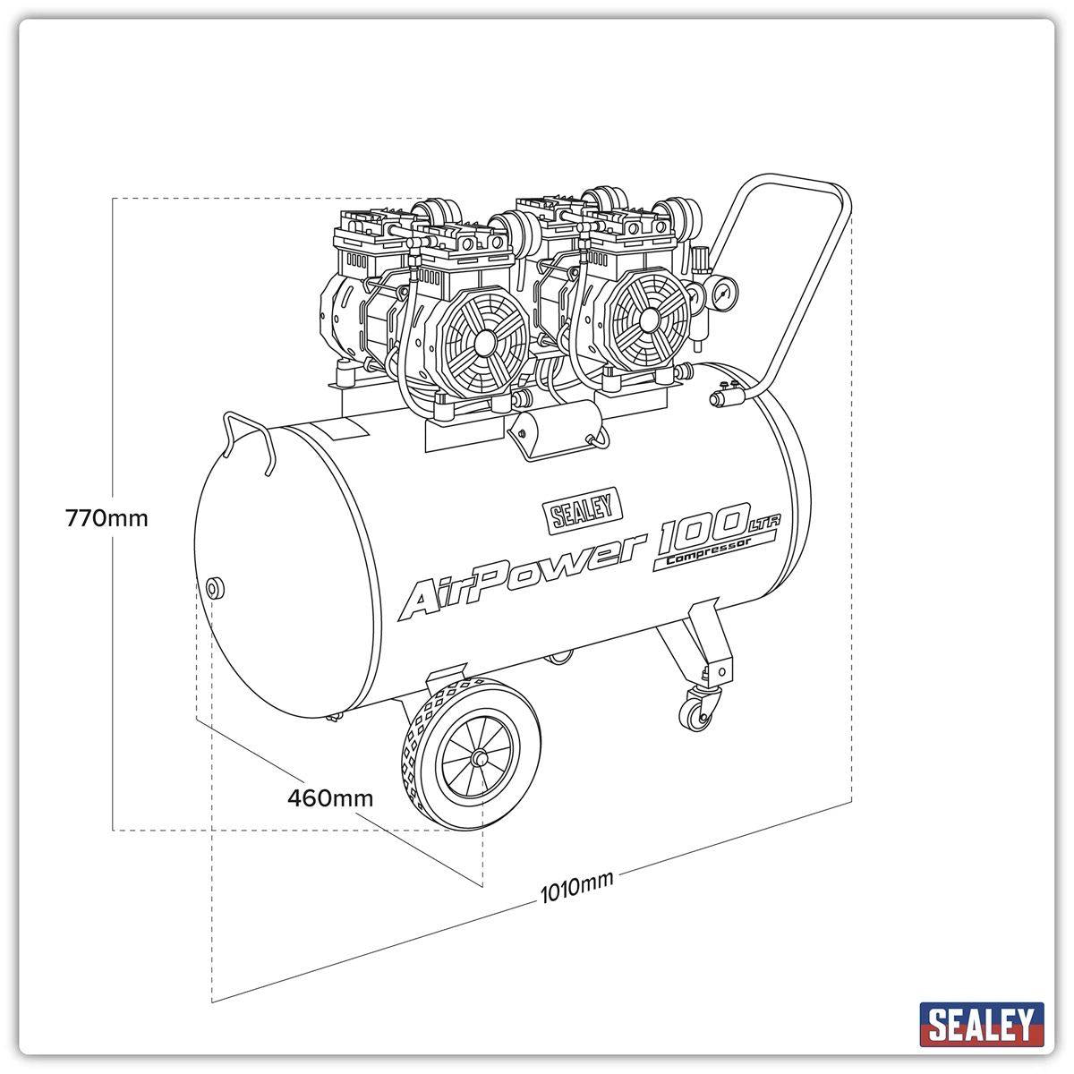 Sealey SAC10001S 100L Oil Free Low Noise Direct Drive Air Compressor 2 x 2hp/230V