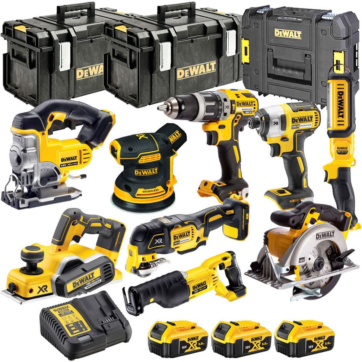 Dewalt 18V 9 Piece Power Tool Kit with 3 x 5.0Ah Batteries T4TKIT-500
