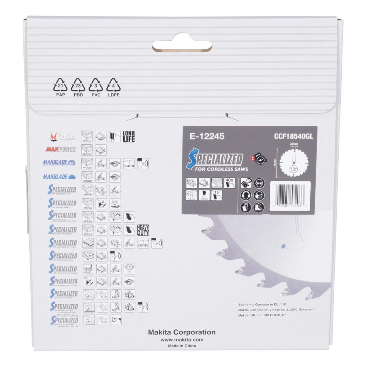 Makita E-12245 Efficut TCT Circular Saw Blade 185mm x 30mm x 40T