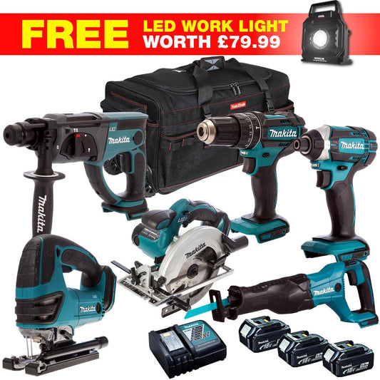 Makita 18V 7 Piece Combo Kit with 3 x 5.0Ah Batteries & Charger T4TKIT-27804