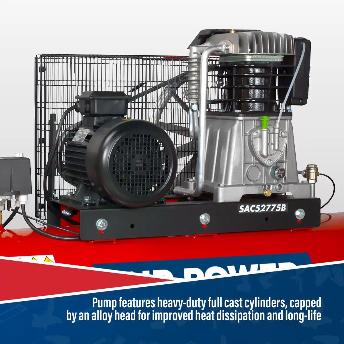 Sealey SAC52775B 270L Belt Drive Air Compressor with Cast Cylinders 415V