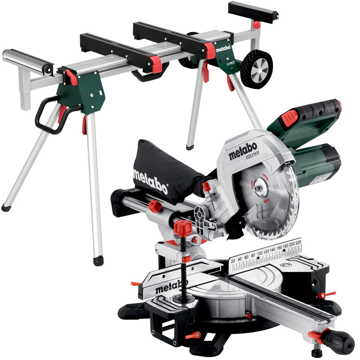 Metabo KGS 216 M 216mm Single Bevel Sliding Mitre Saw 240V/1500W 613216380 with KSU 251 Stand