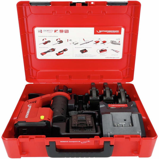 Rothenberger Romax Compact III AMP Press Machine Set TH16-20-26mm 18V with 1 x 2.0Ah Battery, Charger & Carry Case 1000004424