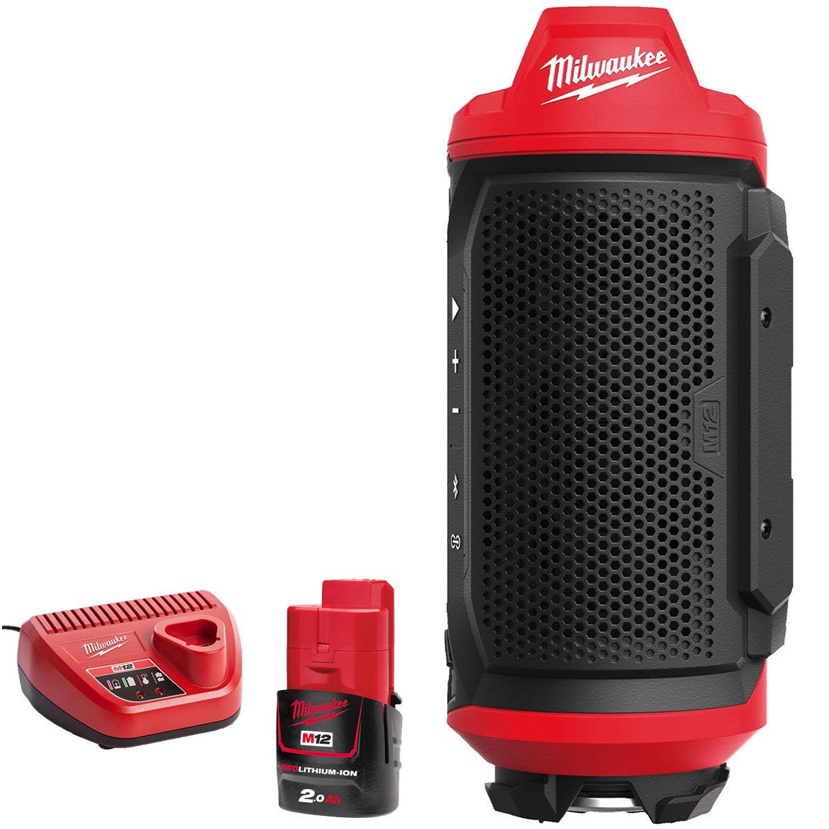 Milwaukee M12SPEJSG2-0 12V Bluetooth Jobsite Speaker with 1 x 2.0Ah Battery & Charger