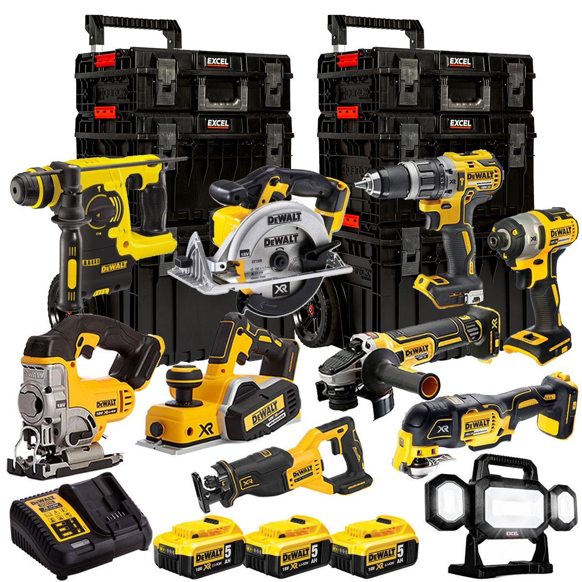 Dewalt DCKT4T10P4EB 18V XR 10 Piece Power Tool Kit with 3 x 5.0Ah Battery, Charger & 3 Piece Modular Tool Box