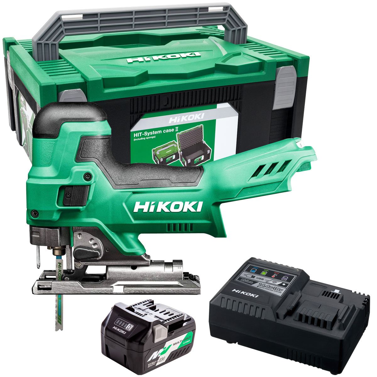Hikoki CJ18DBW2Z 18V Barrel Grip Jigsaw with 1 x 2.5Ah/5.0Ah Battery & Charger