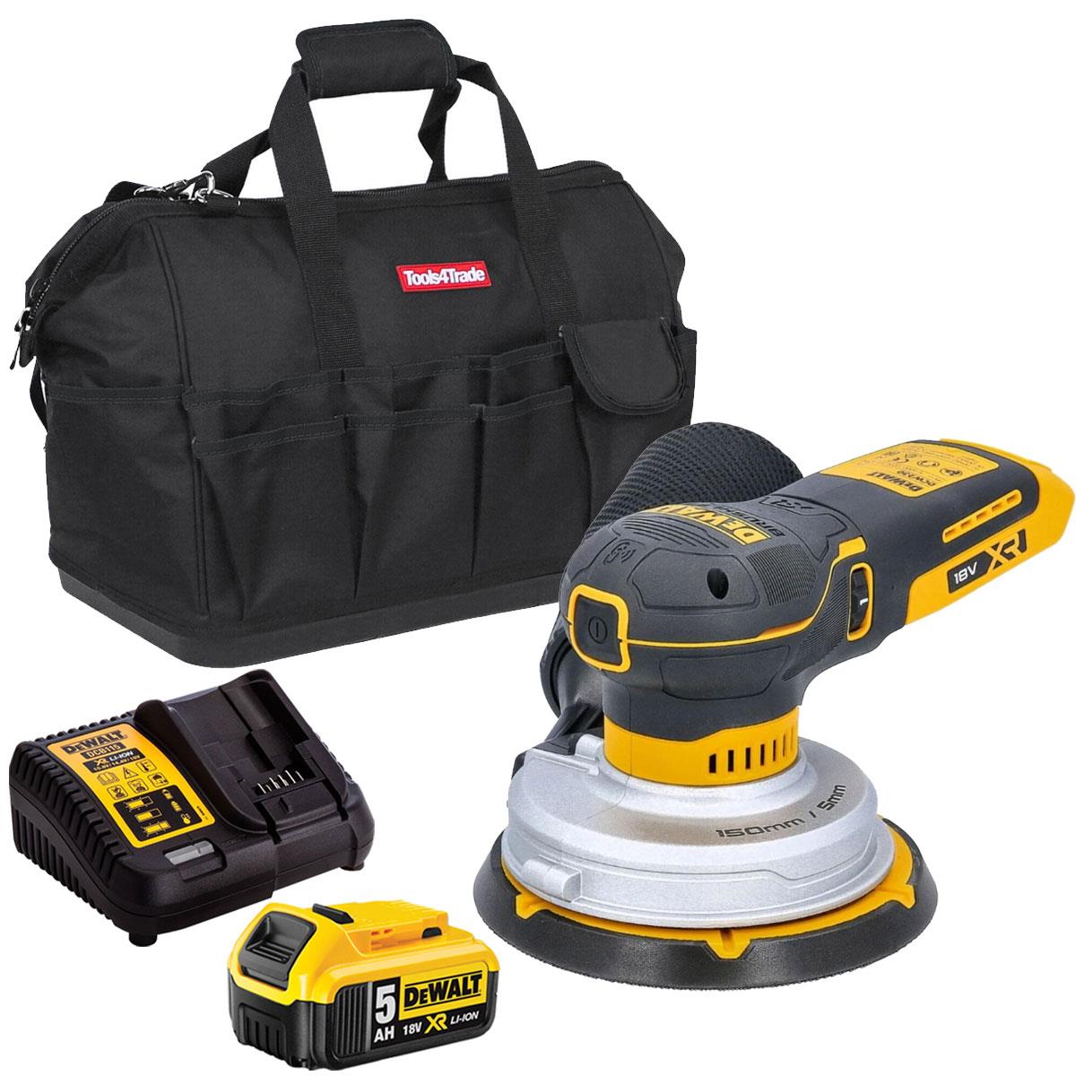 Dewalt DCW230N-XJ 18V XR Brushless 150mm Random Orbital Sander with 1 x 5.0Ah Battery Charger & Bag