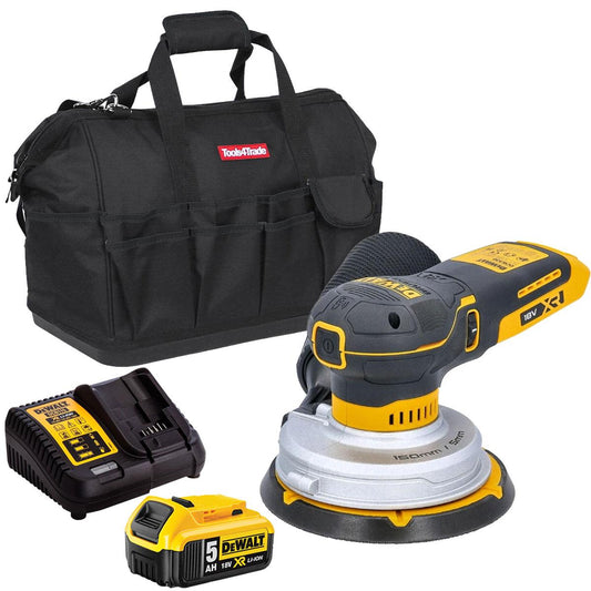 Dewalt DCW230N-XJ 18V XR Brushless 150mm Random Orbital Sander with 1 x 5.0Ah Battery Charger & Bag