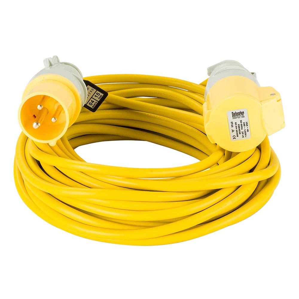 Defender 16A 1.5mm Cable 14M Extension Lead Yellow 110V - E85111