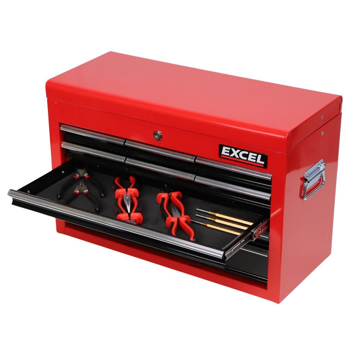 Excel 9 Drawers Portable Tool Chest Cabinet with Ball Bearing Slides Black and Red