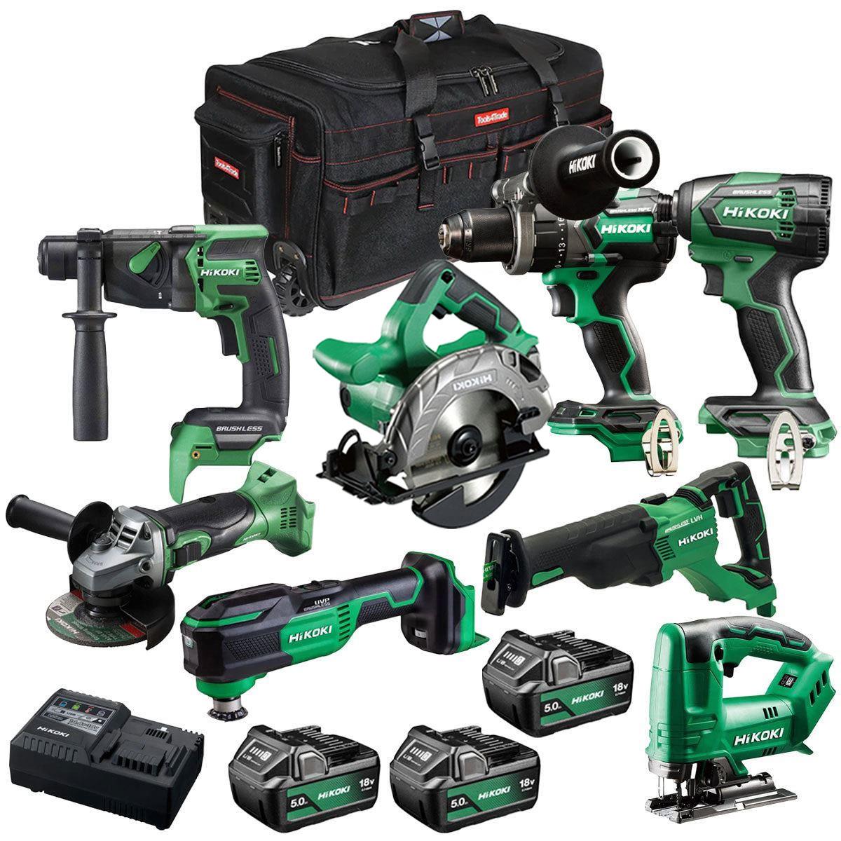 Hikoki 18V 8 Piece Power Tool Combo Kit with 3 x 5.0Ah Battery & Charger T4TKIT-27298